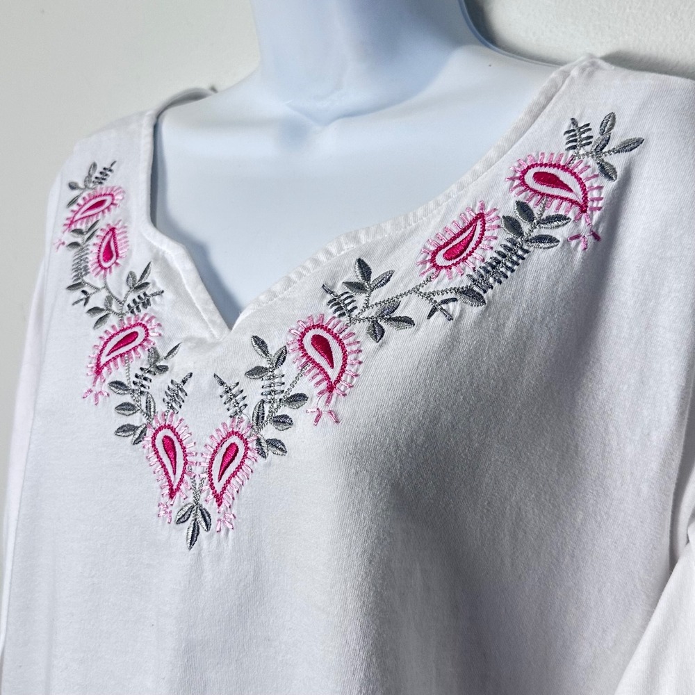 Anthony‎ Richards Womens White Long Sleeve V Neck Embroidered Paisley Top XL
